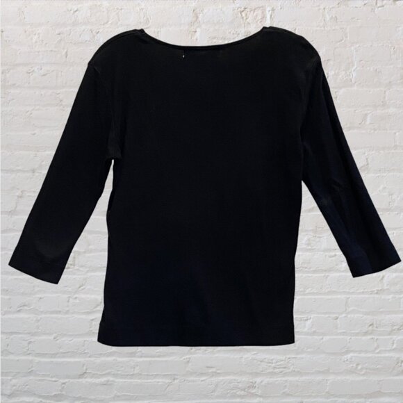 CAROLYN TAYLOR -- Black Top, 3/4 Sleeves, Faux Diamond (Rhinestone) Monogram "D" - Picture 13 of 15